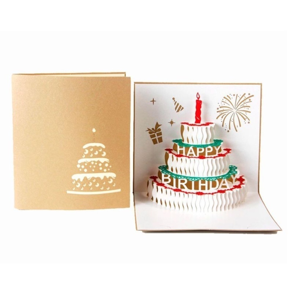*BIRTHDAY* Gold 3D Cake Greeting Card w/ Envelope